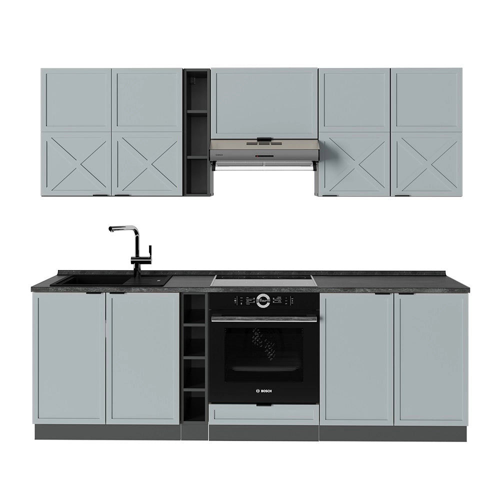 Vicco Cucina componibile Blu-grigio chiaro/Antracite 235 cm senza piano di lavoro