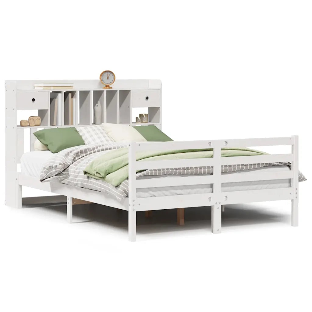 Letto Libreria senza Materasso-Struttura Letto con contenitore Bianco 150x200 cm Legno di Pino 278136