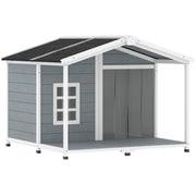 Casetta per cani da esterno 103x107x83，5 cm in legno grigio con terrazza