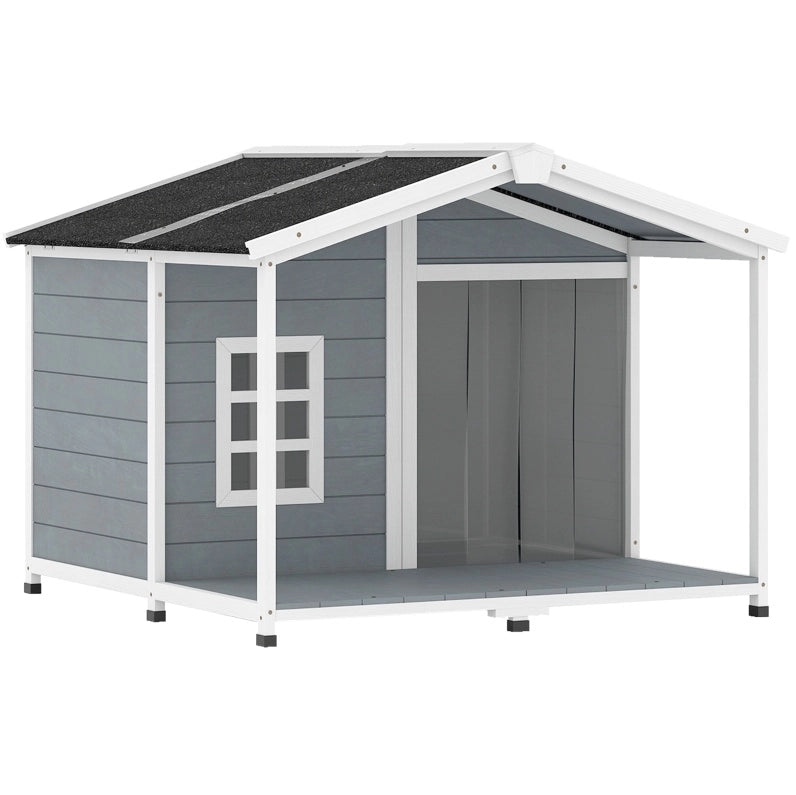 Casetta per cani da esterno 103x107x83，5 cm in legno grigio con terrazza
