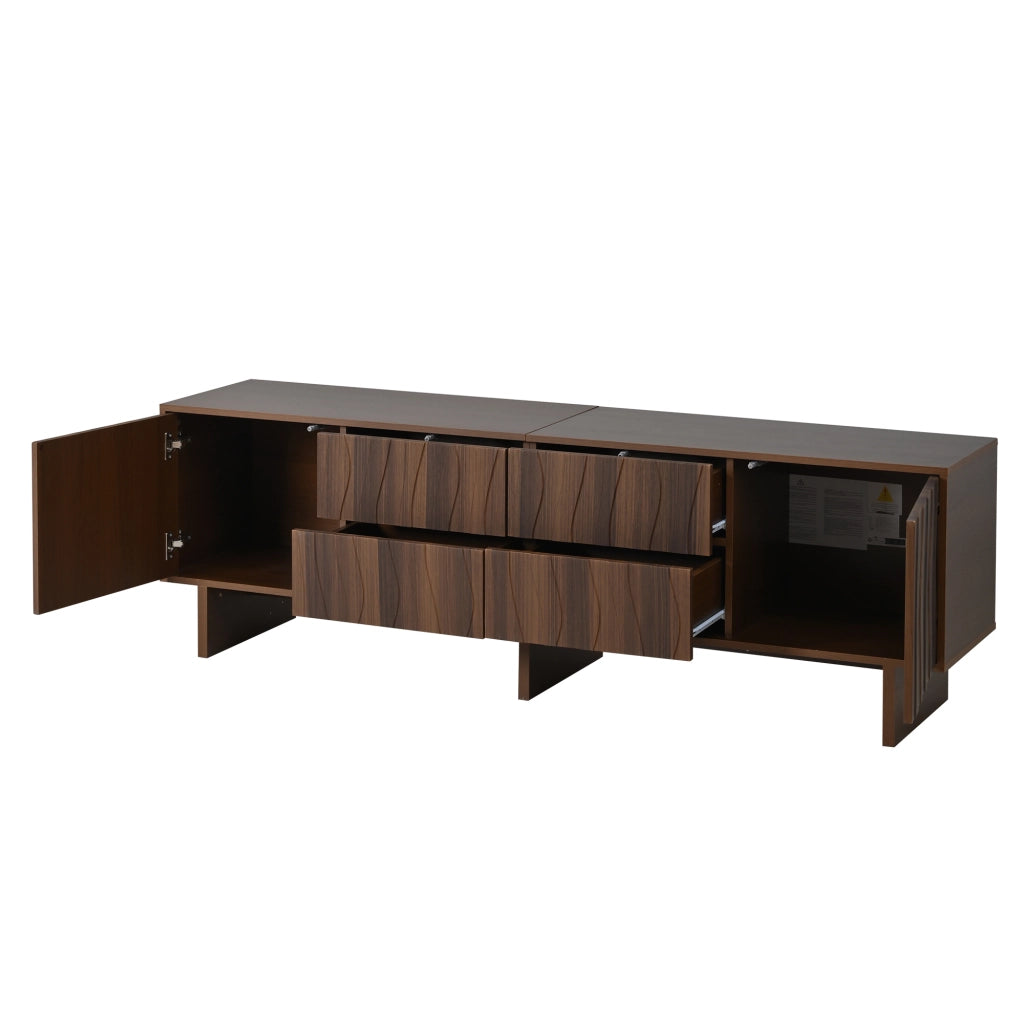 Mobile porta TV con 4 cassetti e 2 ante, design ondulato, per soggiorno, in truciolato, noce scuro, 180 × 40 × 56 cm