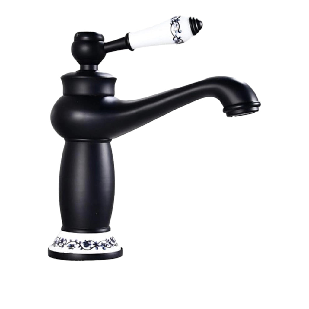 Rubinetto miscelatore per lavabo bagno vintage nero con dettagli in ceramica