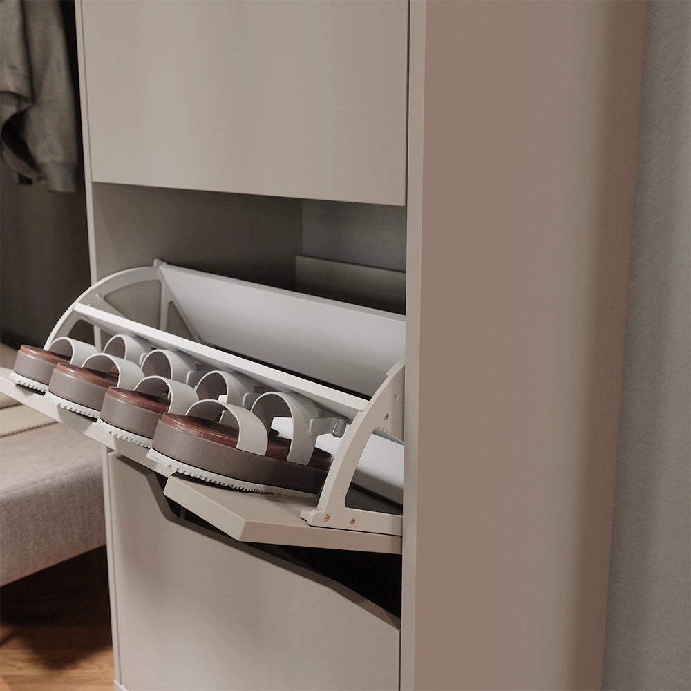 Vicco Scarpiera da ingresso Greige/rovere artigianale 60 x 129.5 cm con 3 scomparti
