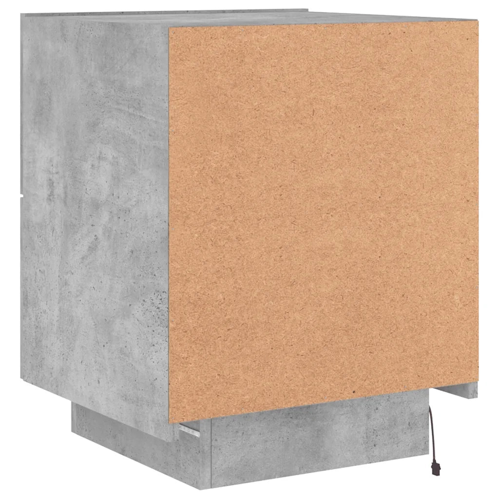 Comodino | Armadio da Notte | Mobiletto da notte con Luci LED Grigio Cemento in Legno Multistrato