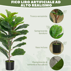 Pianta Artificiale Ficus Lyrata Alta 80 cm per Interni con Vaso in PEVA Verde