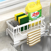 Organizzatore del lavandino, supporto per la cucina in acciaio inossidabile con contenitore per asciugamani, organizzatore del lavandino con cassetta per residui, per accessori da cucina, spugna, spazzola, detersivo per i piatti, bagno (Bianco)