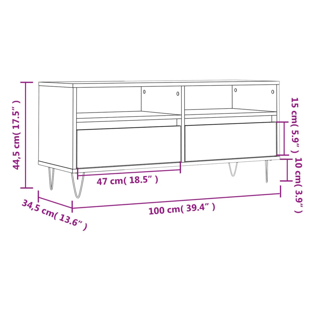 Mobile TV multimediale mensola TV credenza TV sala da pranzo soggiorno camera da letto rovere affumicato 100 x 34,5 x 44,5 cm legno ingegnerizzato marrone 02_0027261