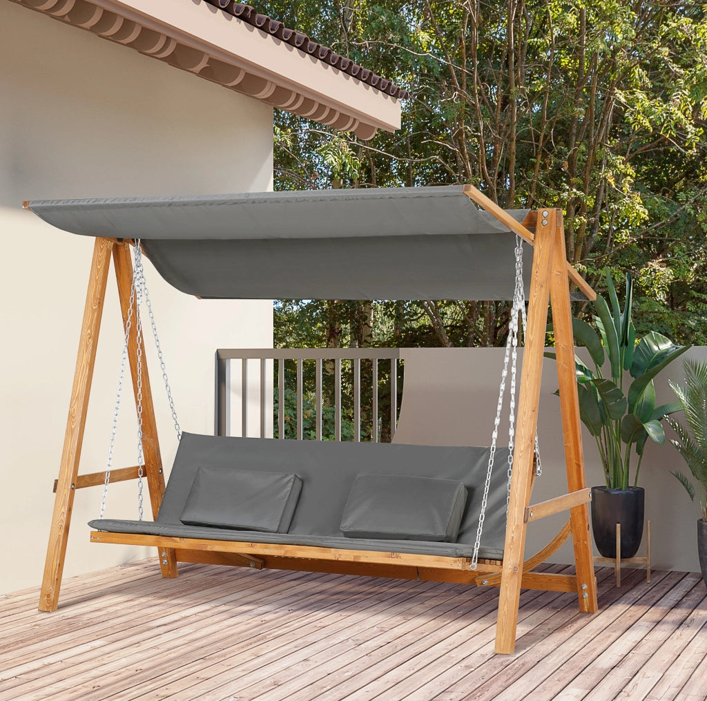 Altalena da giardino 3 posti convertibile in letto; 225;5x113x180 cm; grigio