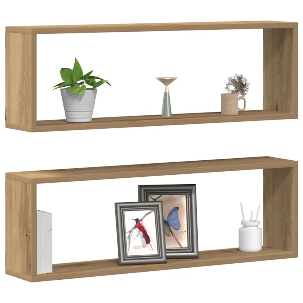 2 pz Scaffali da Parete | Mensola sospesa Rovere Artigianale 80 x 15 x 26 cm