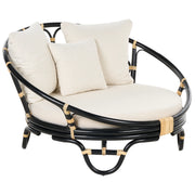 Lettino da esterno in rattan nero con cuscini resistenti alle intemperie stile boho tradizionale