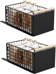 Cassetti estensibili - organizzatore cucina - 2 pezzi - nero - con maniglia in legno
