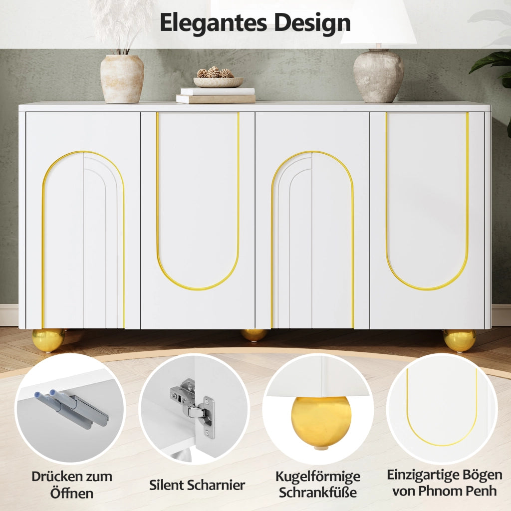 Credenza e madia a 4 ante con 2 vani interni, per soggiorno, in MDF e pannello truciolare bianco 140 × 40 × 74 cm