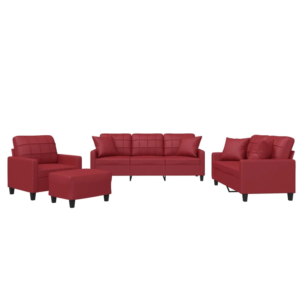 Set di Divani 4 pz con Cuscini Rosso Vino in Similpelle 3201356