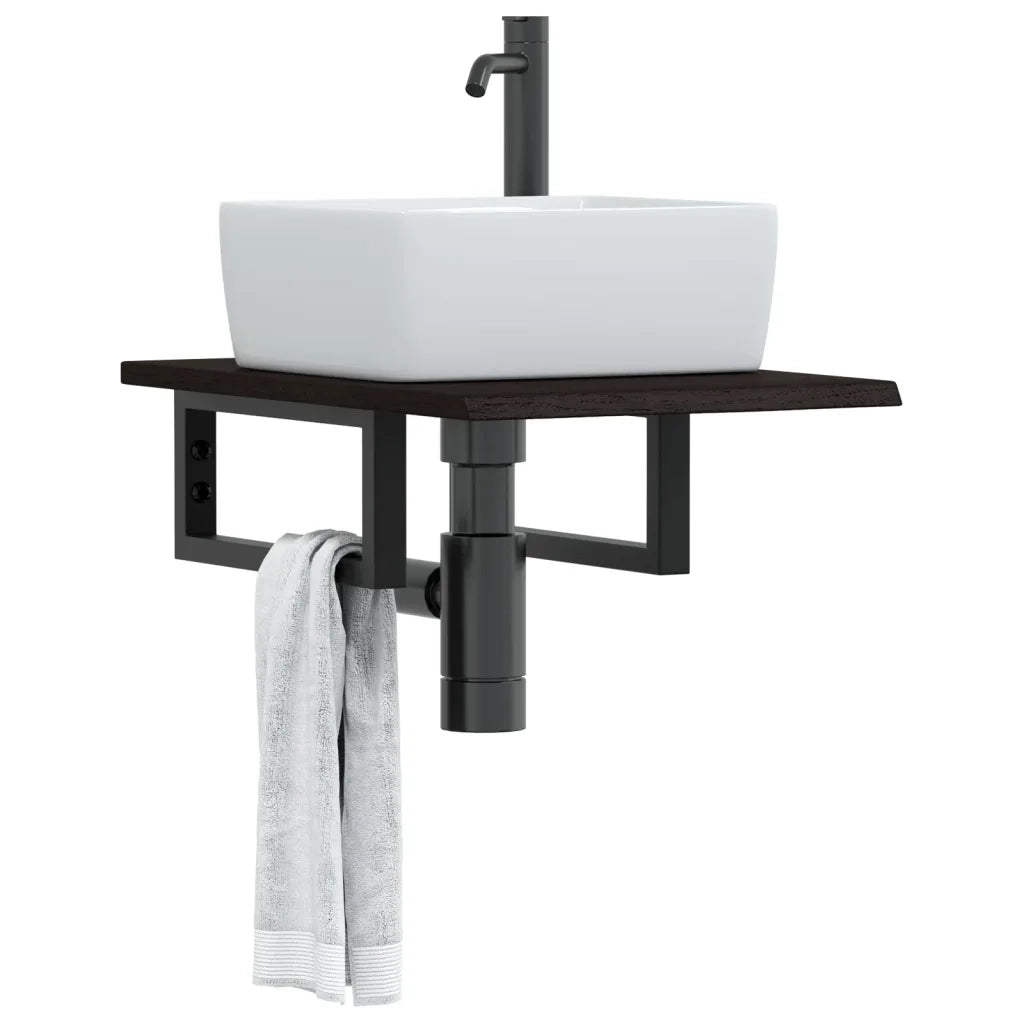 Ripiano a Parete per Lavabo-Mensole a Muro in Acciaio e Massello di Rovere 864475