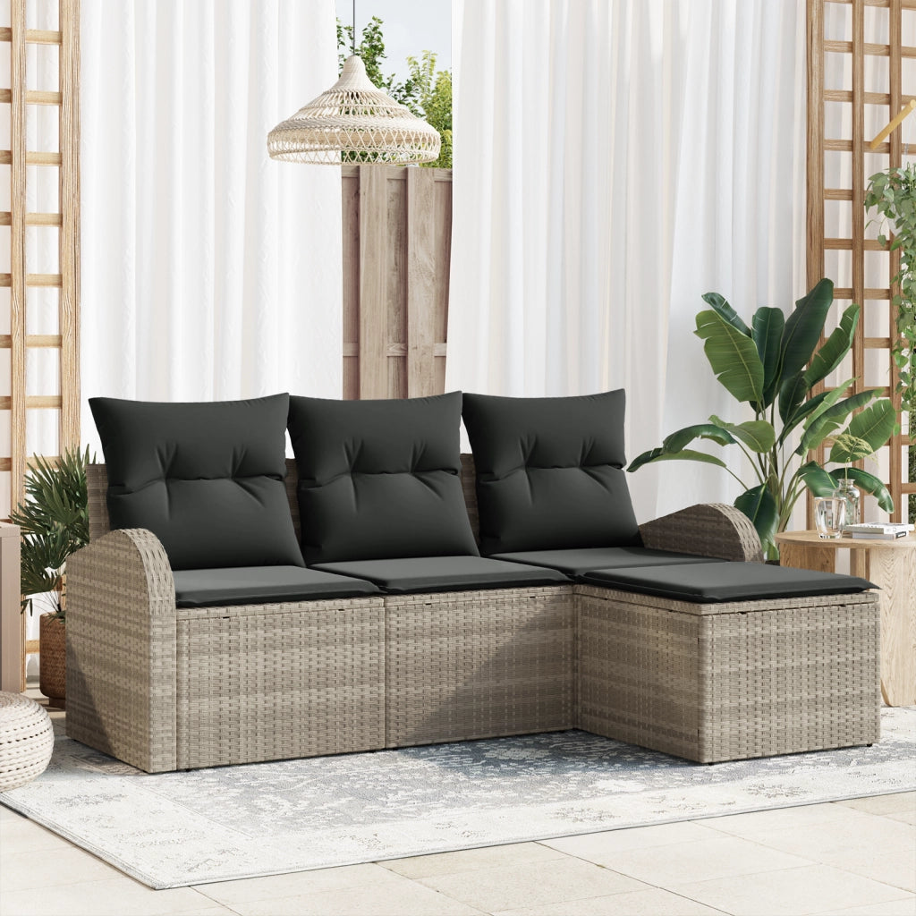 Set Divano Giardino 4 Pezzi Cuscini Grigio Chiaro Rattan Sintetico