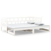 Letto singolo | Letto per adulti | Dormeuse Estraibile Bianca Legno Massello di Pino 2x(90x200) cm