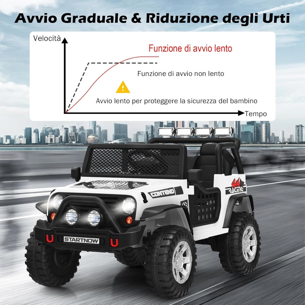 12V Auto Elettrica per Bambini, Macchina per Bambini con Telecomando, 3 Velocità, con Luci Musica MP3 e Radio, Veicolo Elettrico per Bambini 3+ Anni (Bianco)