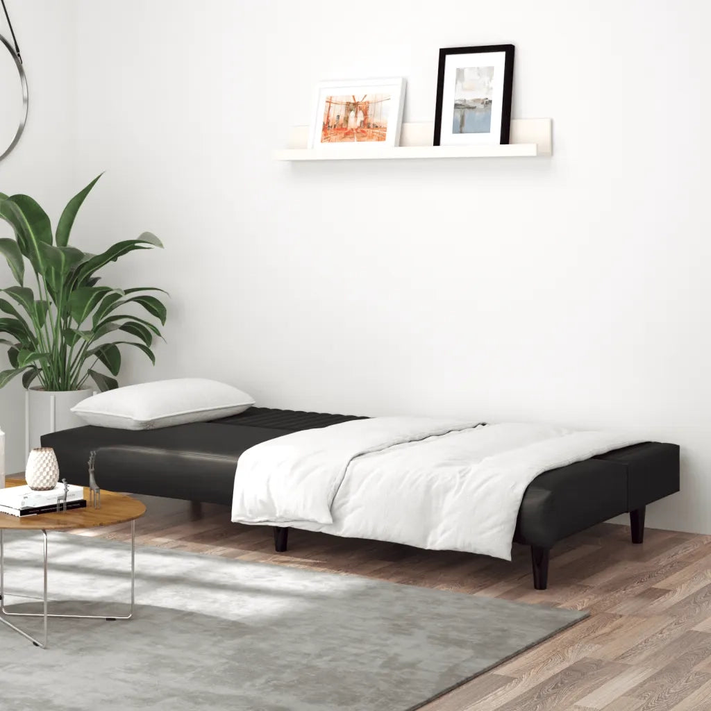 Divano Letto a 2 Posti Nero in Similpelle 375947