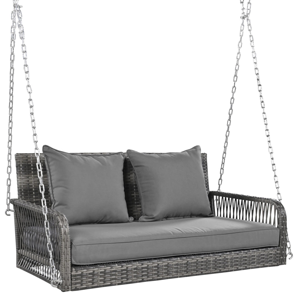 Hollywoodschaukel in Rattan Grigio - Zephmum - 2 Posti, Cuscini Rimovibili e Lavabili