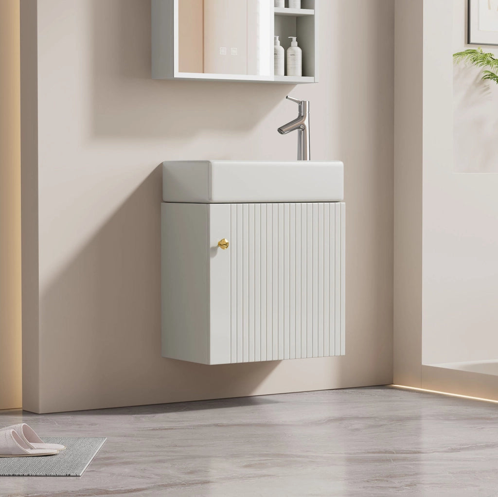 Mobile bagno con lavabo in ceramica 62 cm, MDF, bianco