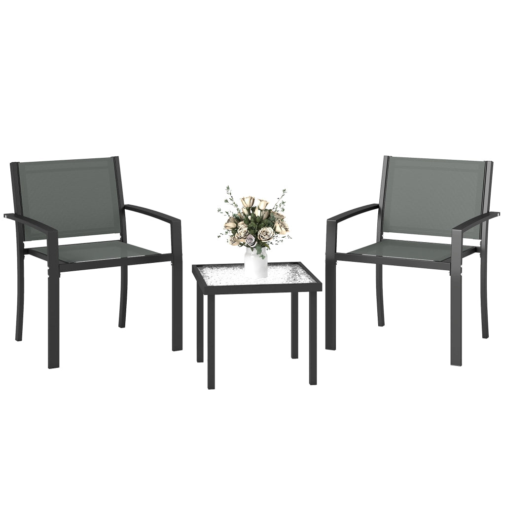 Set Tavolo e Sedie da Giardino 3 Pezzi con 2 Sedie Textilene e Tavolo Vetro Grigio Chiaro ¨C zephmum