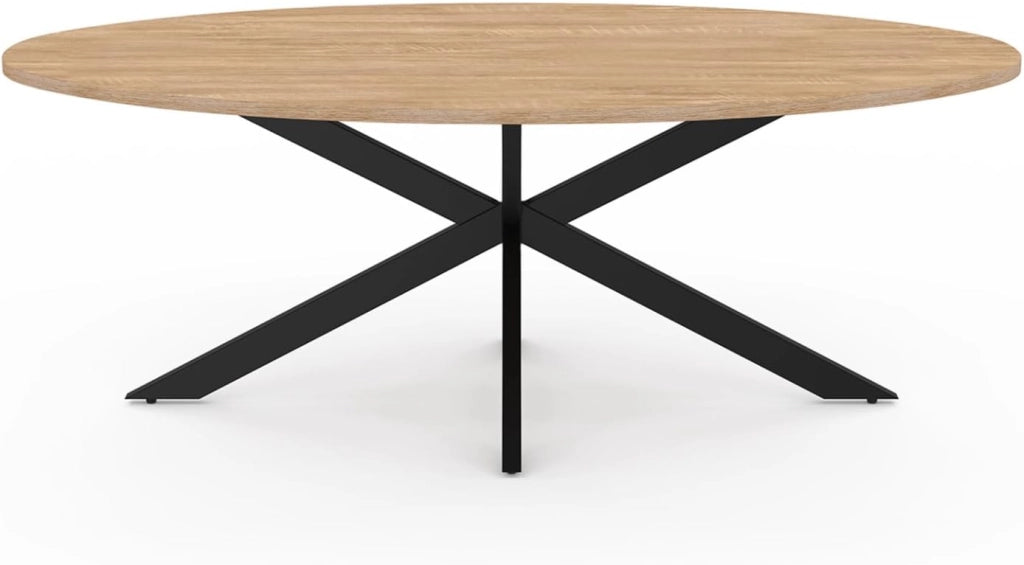 Mesa de centro ovalada ALIX con pata de madera y araña negra