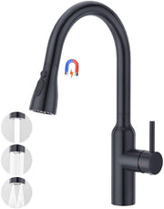 Keukenkraan conica alta con 3 getti d'acqua, doccia estensibile, rubinetto a un giro, rubinetto ad alta pressione, rubinetto di scarico, 360° girevole, realizzato in acciaio inossidabile, nero lucido.