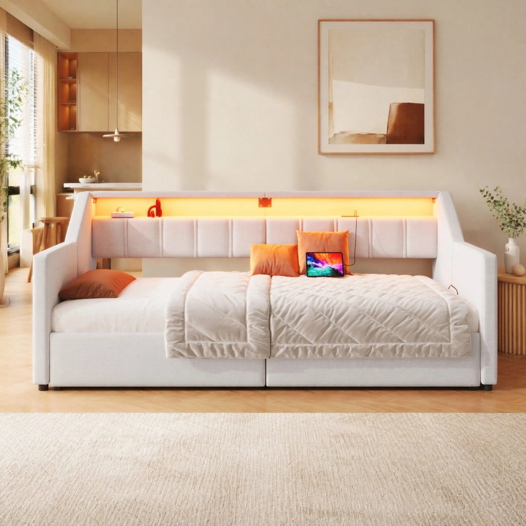 Letto singolo estraibile 90x200 cm con LED, USB e Type-C