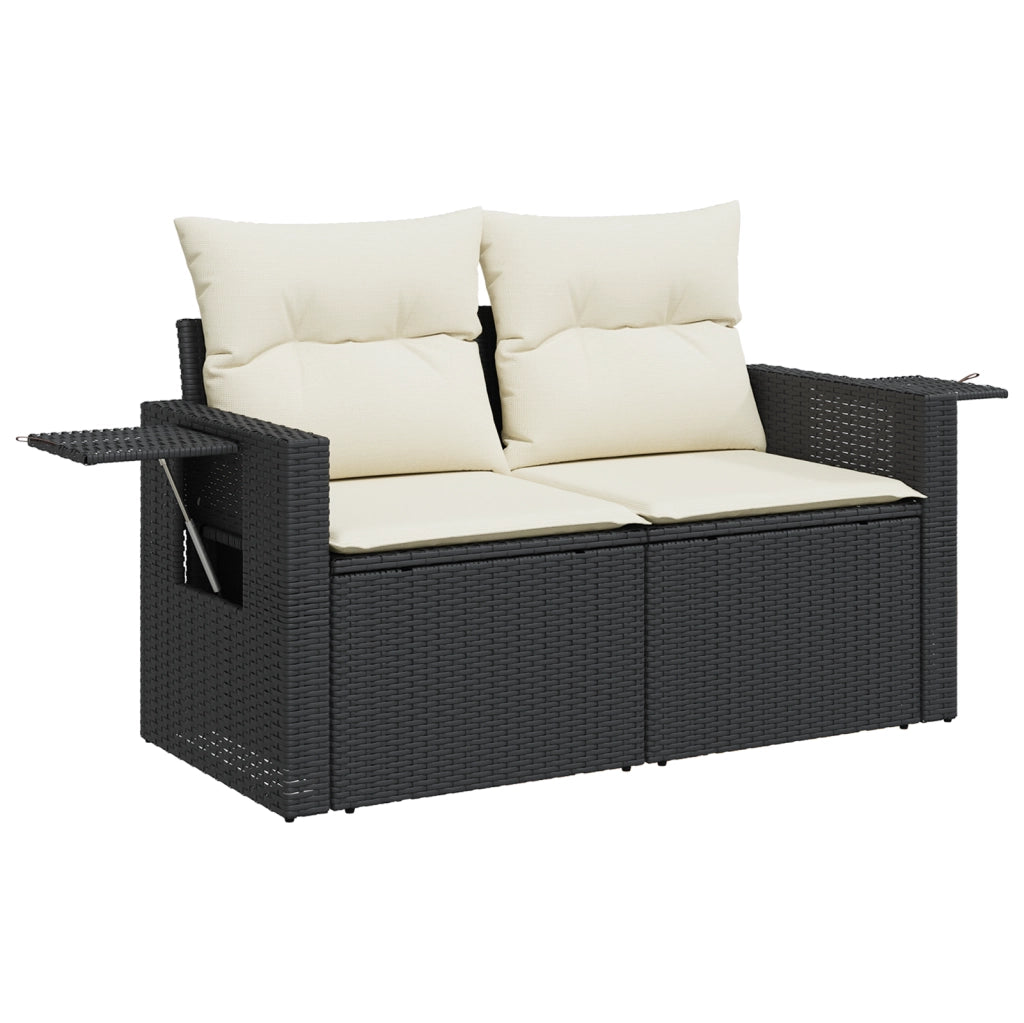 Set Divano da Giardino Set di 3 Nero, Panna Rattan, Tessuto