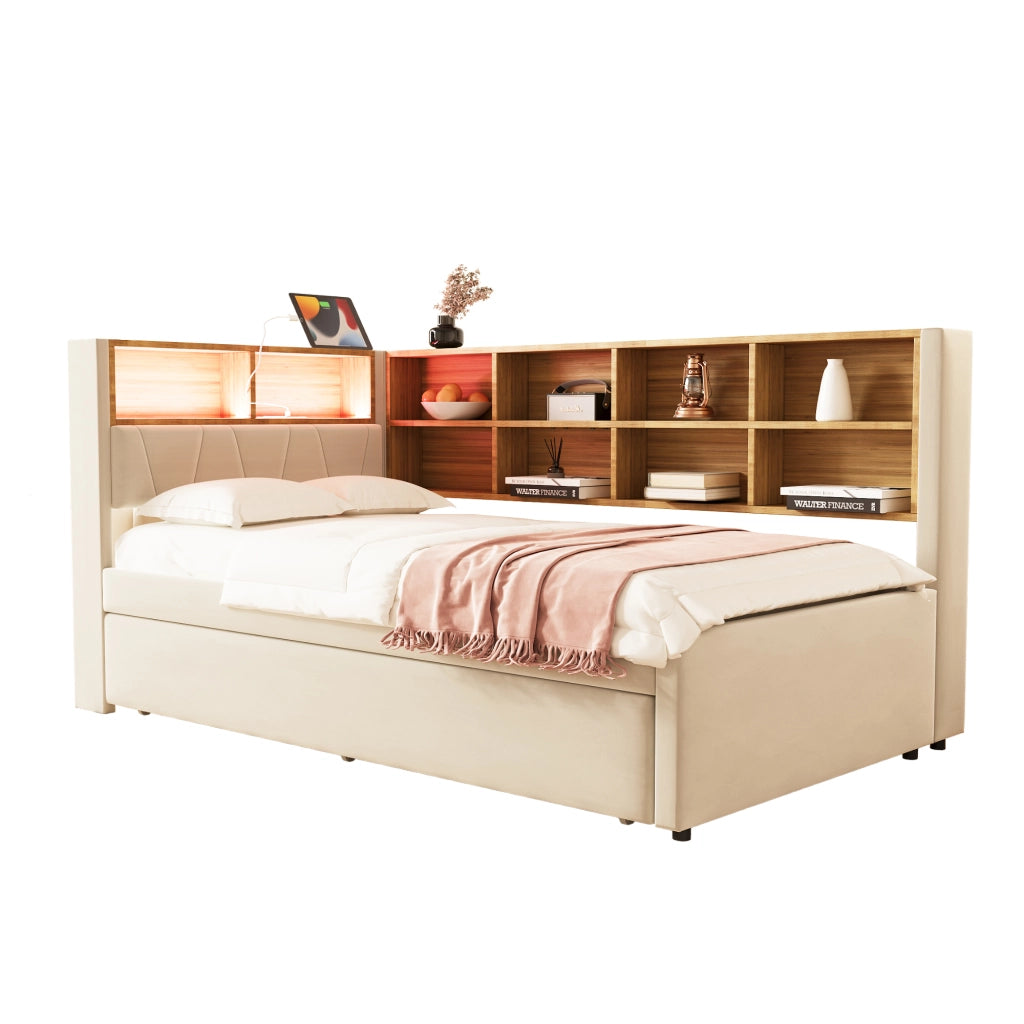 Divano letto multifunzione flanella beige 90x200 cm