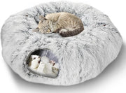 tunnel per gatti in piuma con lettino per gatti, giocattolo per gatti multifunzionale, lettino tunnel per gatti con pallina penzolante e occhiello, adatto per gatti piccoli, medi e grandi