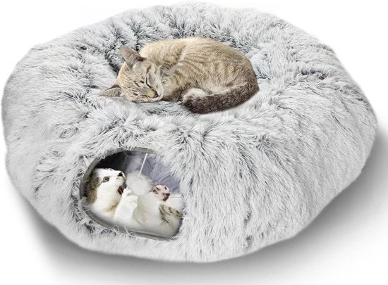 tunnel per gatti in piuma con lettino per gatti, giocattolo per gatti multifunzionale, lettino tunnel per gatti con pallina penzolante e occhiello, adatto per gatti piccoli, medi e grandi