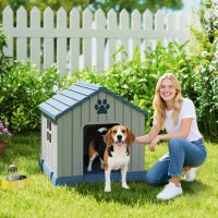 Casetta per Cani Taglia Media da Esterno Impermeabile con Base Rialzata e Finestre, 85x79x82 cm, Grigio