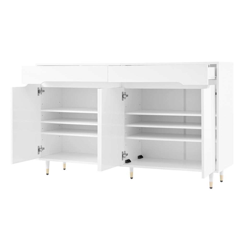 Scarpiera 140x39x84 cm con 2 ante; 2 cassetti e ripiani regolabili in pannello truciolare bianco e oro