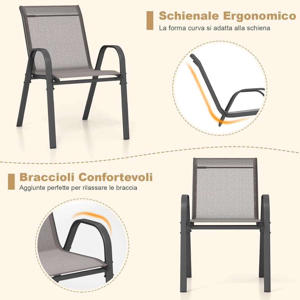Set di 2/4 Sedie da Giardino, Poltrone in Tessuto Textilene per Esterno, Sedie Impilabili con Gambe in Metallo, Portata 150 kg, 56 x 70 x 84 cm (Grigio,2)