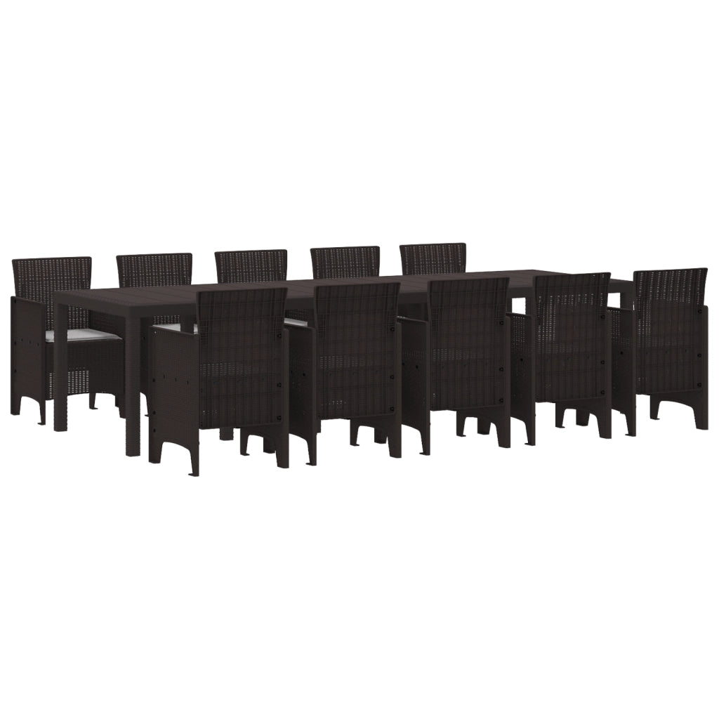Set da Pranzo per Giardino 11 Pezzi con Cuscini Marrone in Polyrattan