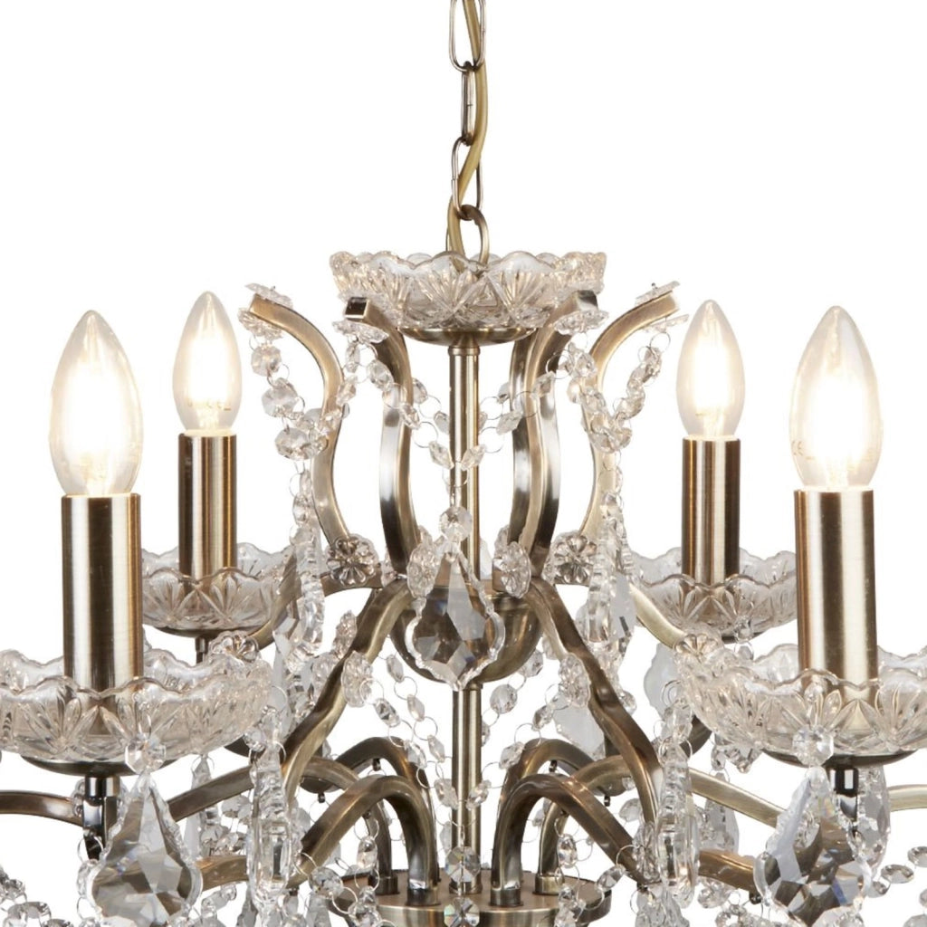 Lampadario Classico Parigi Acciaio Ottone Vetro Trasparente 6 Luci E14