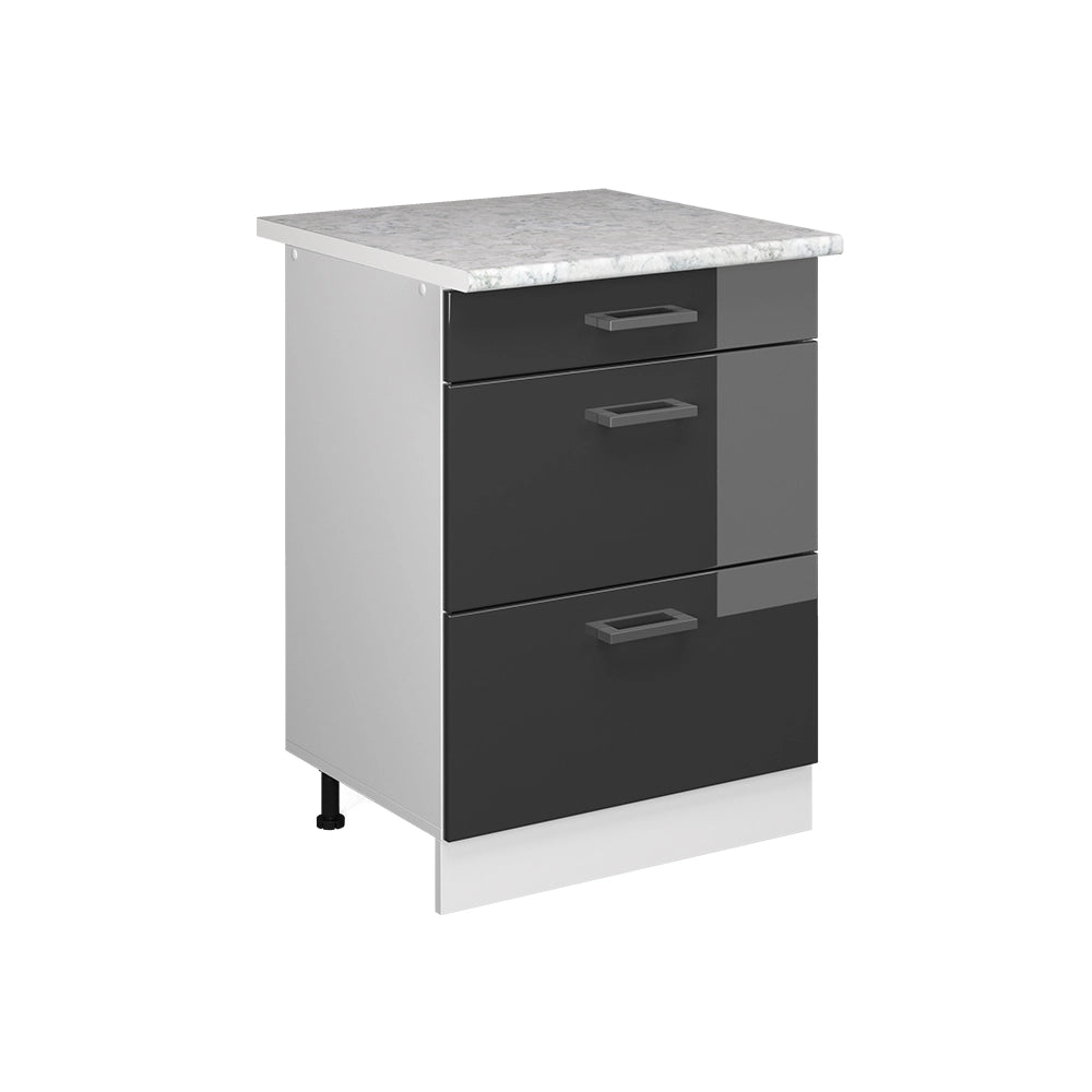 Vicco Mobiletto base per cucina Antracite lucido 60 cm con cassetti PL Marmo