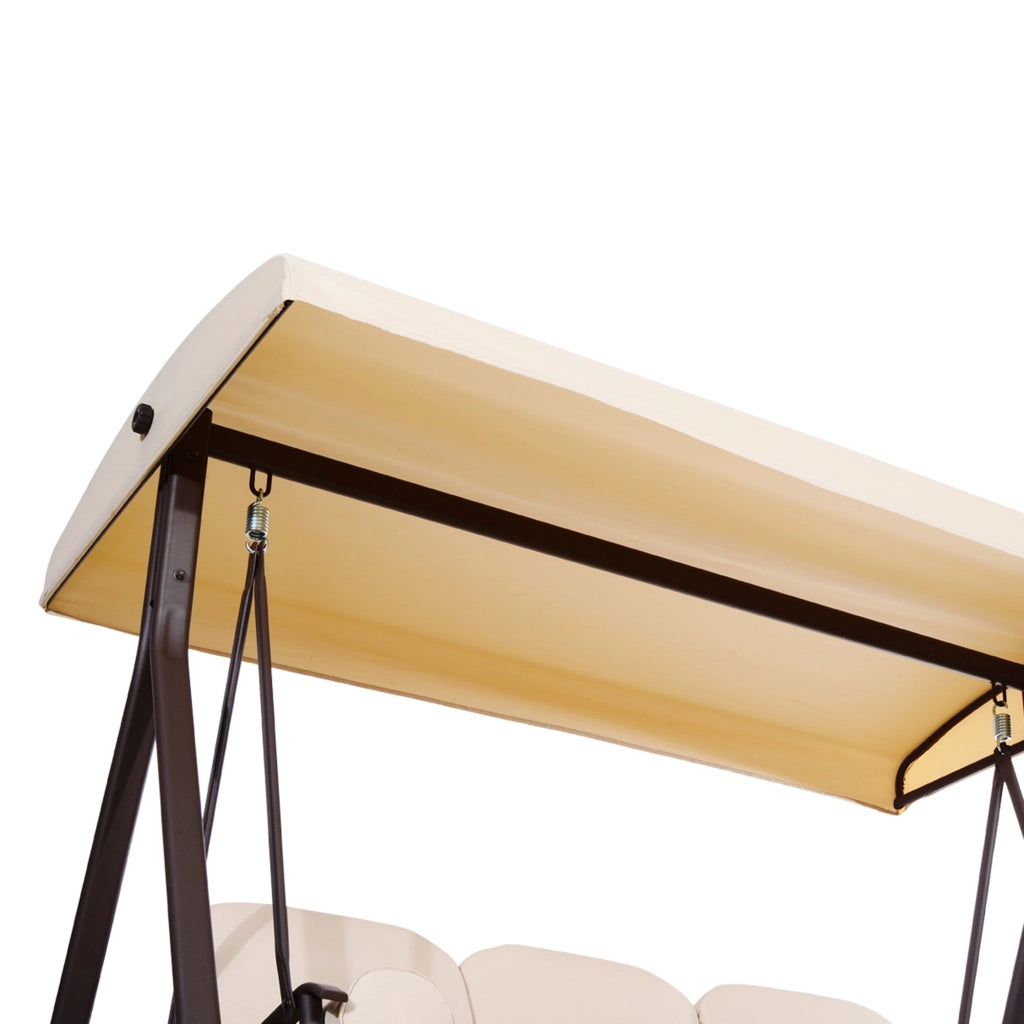 Dondolo da Giardino 3 Posti 208x121x172 cm Tetto Regolabile, Portabicchieri e Cuscini Beige