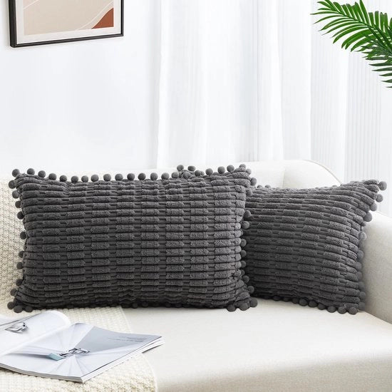 Set di 2 coprisacco 30x50 in corduroy copri cuscino morbido coprisacco boho copri cuscino decorativo copri cuscino moderno decorazione per divano camera da letto casa autodecorazione copri cuscino decorativo grigio scuro
