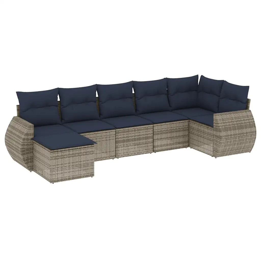 Set Divani da Giardino 7 pz con Cuscini Grigio in Polyrattan 3221680