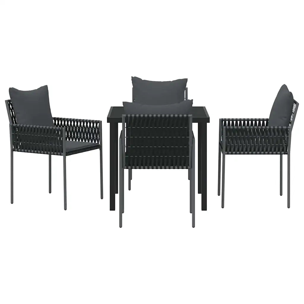 Set da Pranzo per Giardino 5 pcs Nero e Grigio Rattan in PE 3379101