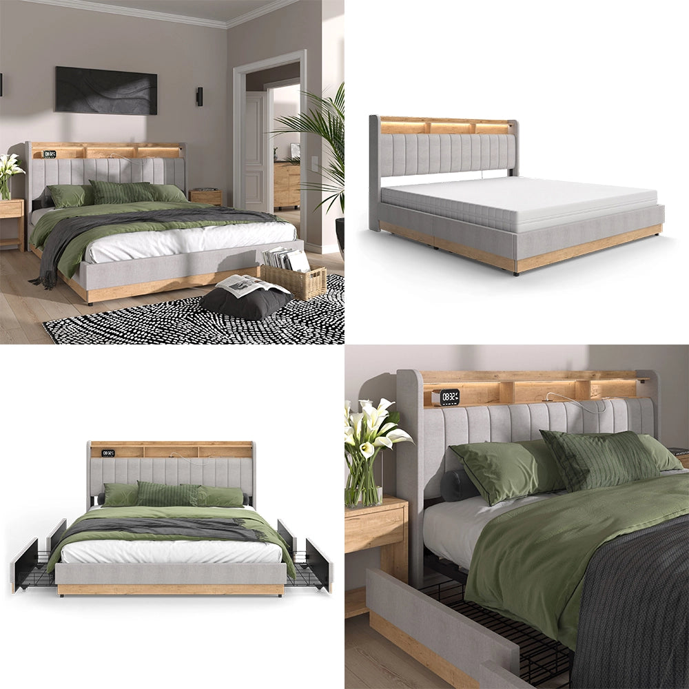 Vitalispa Letto imbottito Grigio 180x200 cm con materasso