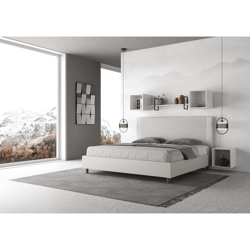 Letto imbottito Matrimoniale 180x200 cm Goya - Bianco,Similpelle,Contenitore