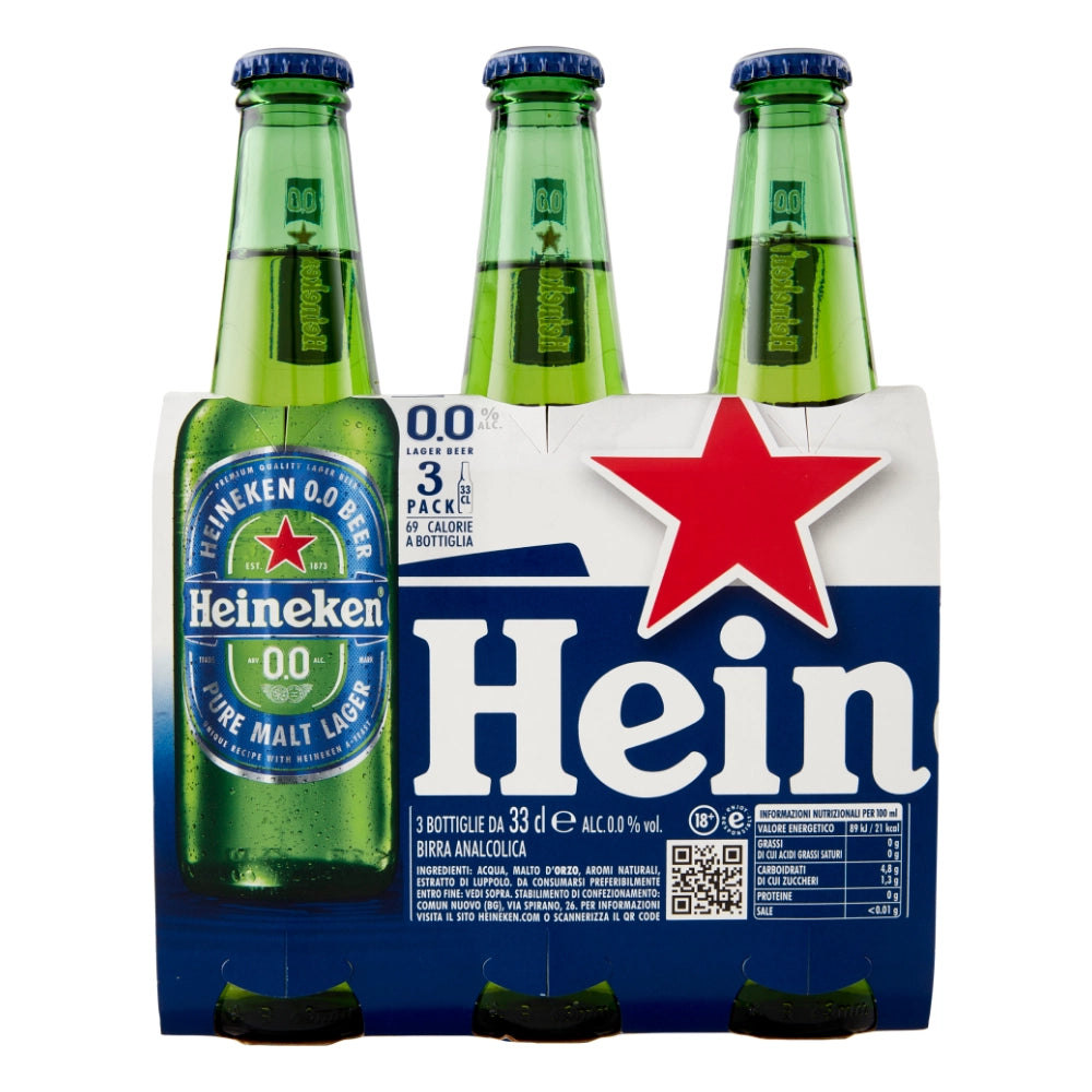 Heineken birra 0.0 zero alcol confezione bottiglie 3x33 cl