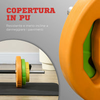 Set Bilanciere e Dischi da 20Kg Totali  6 Pesi 2 Clip di Fissaggio e Presa Antiscivolo in Metallo e PU Multicolore