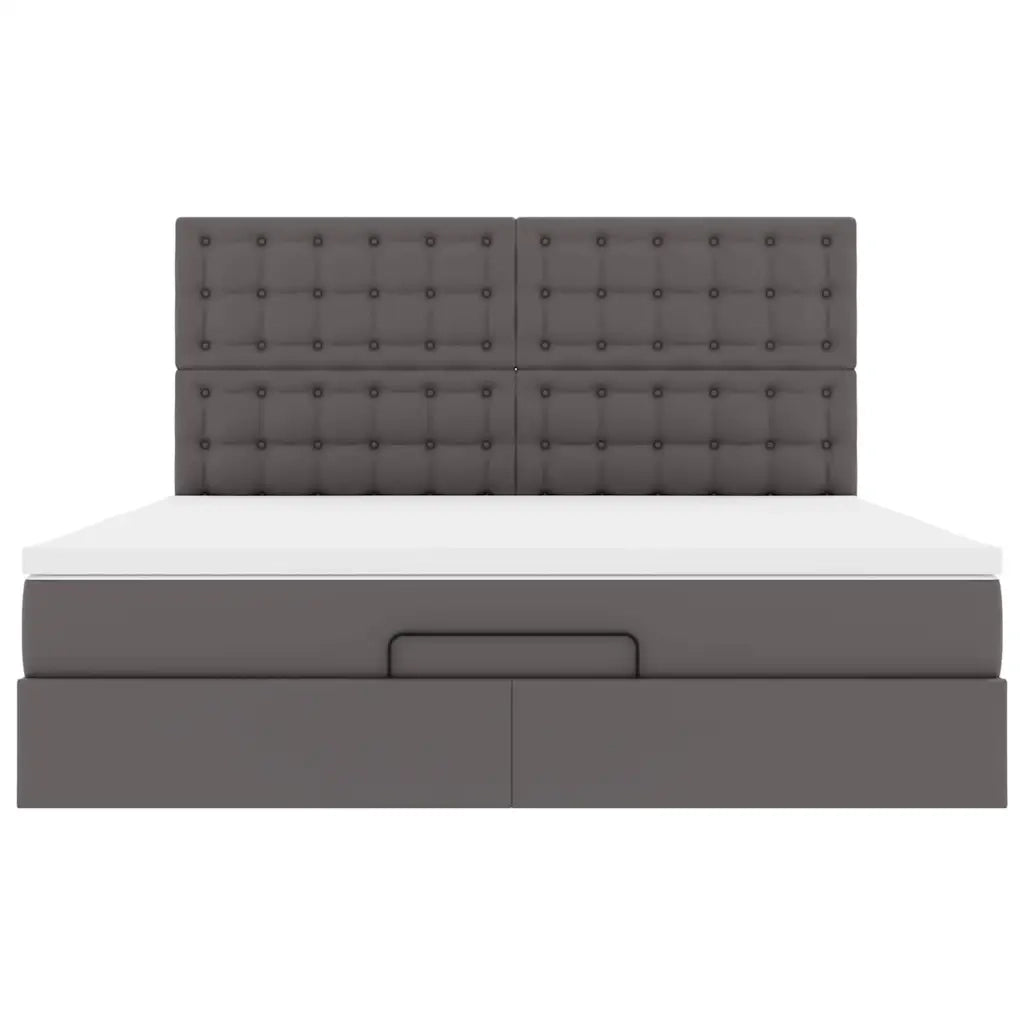 Struttura Letto Pouf con Materasso Grigio 180x200 cm Similpelle