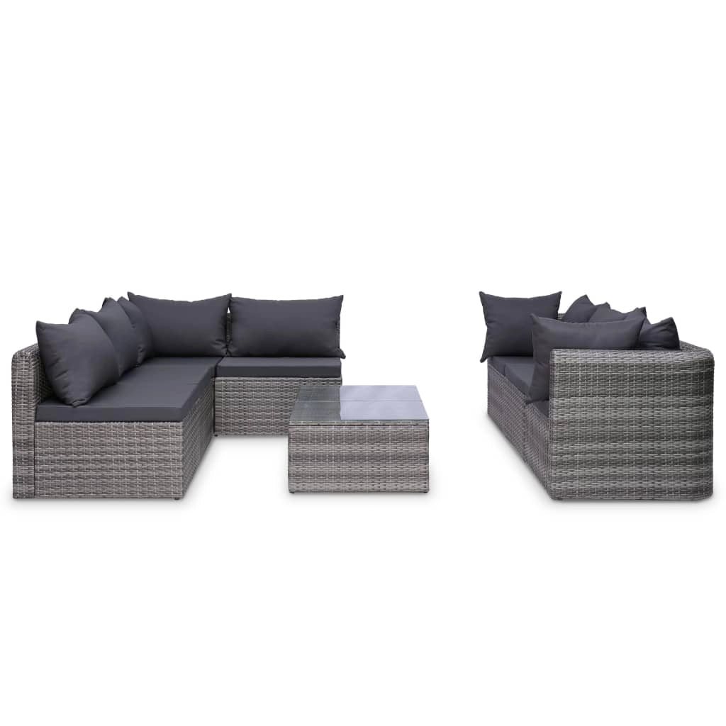 Set di mobili da giardino mobili da esterno 8 pezzi con cuscini resina intrecciata grigia 02_0017684