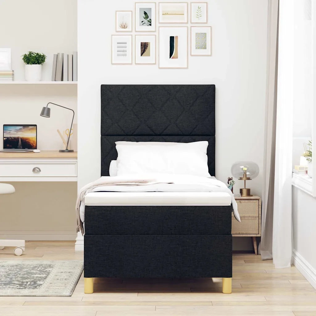 Letto a molle con materasso Nero 90 x 190 cm Tessuto 3339660