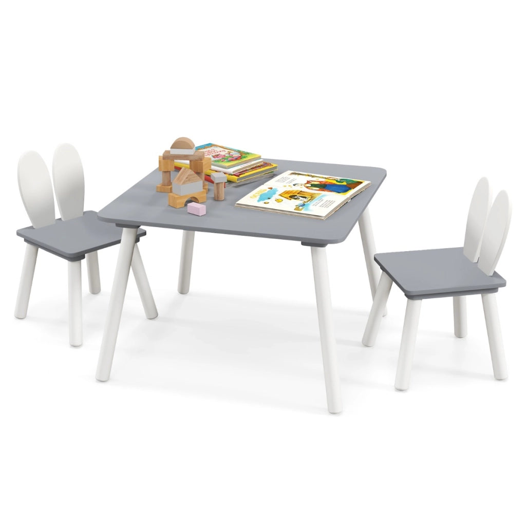 Set tavolo sedie per bambini 3 pezzi per arte, Tavolo e 2 sedie a coniglio gambe in legno massiccio Grigio-Tavoli e sedie
